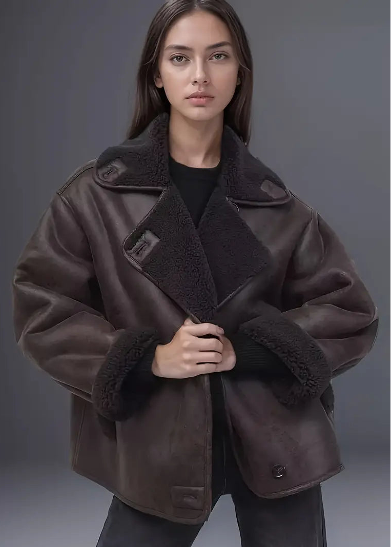 Lange Jacke mit lederähnlicher Optik