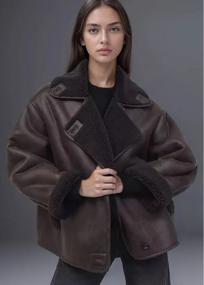 Lange Jacke mit lederähnlicher Optik