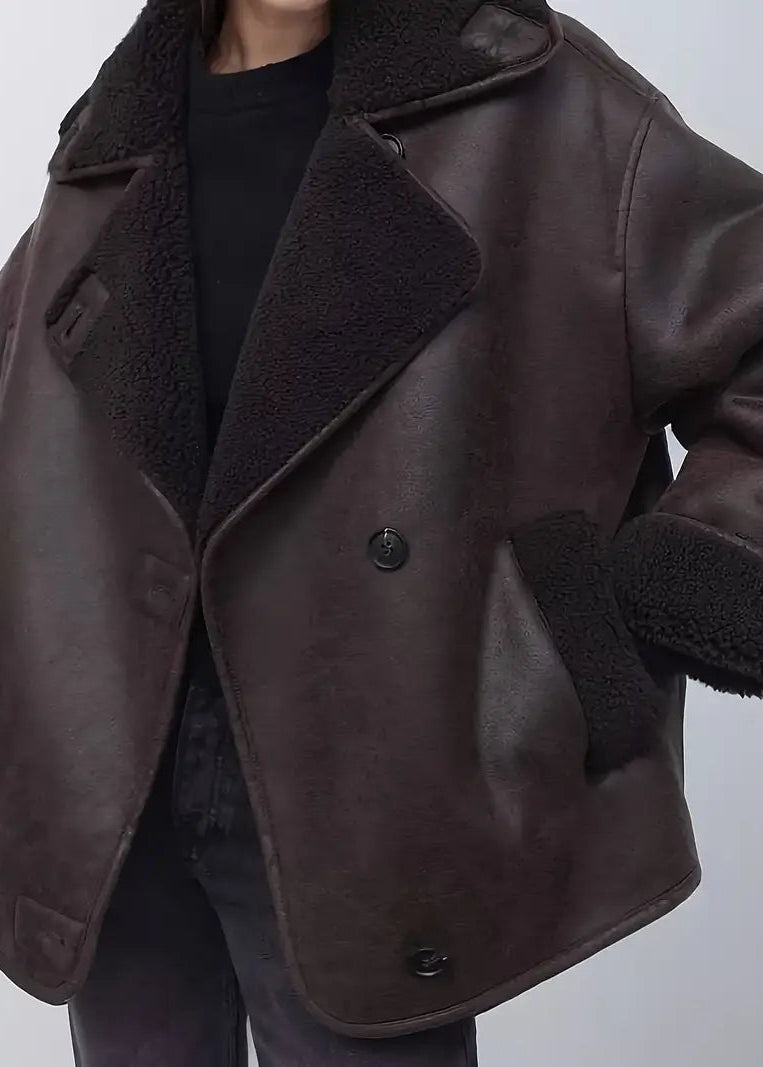 Lange Jacke mit lederähnlicher Optik