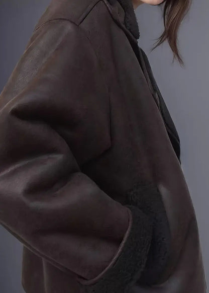 Lange Jacke mit lederähnlicher Optik