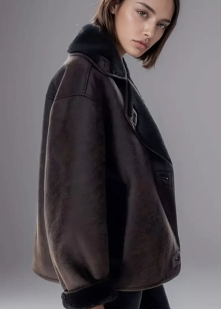 Lange Jacke mit lederähnlicher Optik