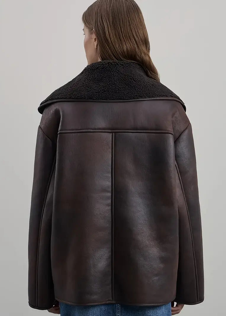 Lange Jacke mit lederähnlicher Optik